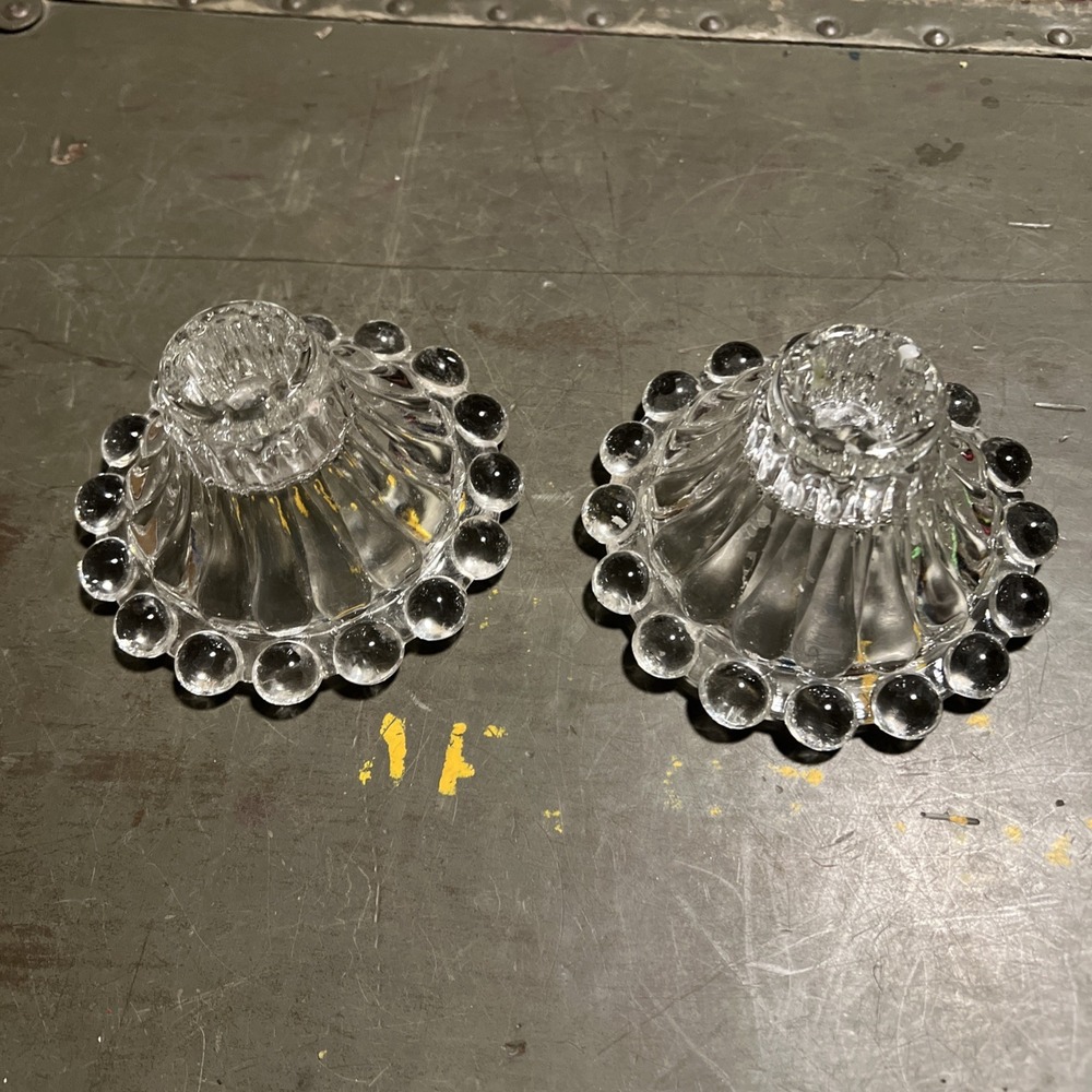 VTG Anchor Hocking Bubble Edge Boopie Clear Glass Candle Holder Set of 2